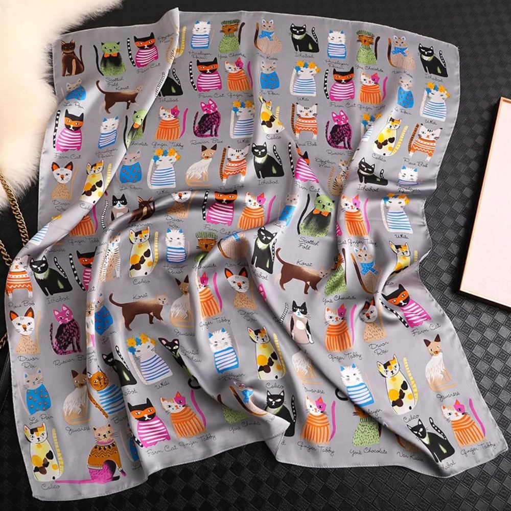 New!! Whimsical Satin Cat Square Scarf!